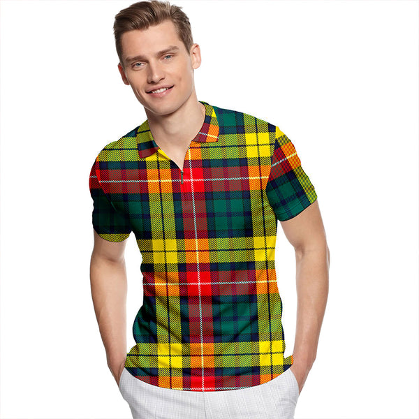 Buchanan Modern Tartan Classic Lapel Zip Short Sleeve Polo