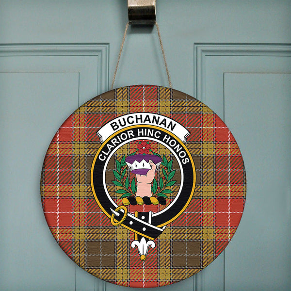 Buchanan Old Set Weathered Tartan Classic Crest Round Wooden Sign