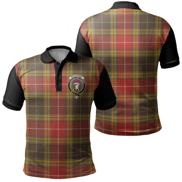 Buchanan Old Set Weathered Tartan Crest Polo Shirt Black Neck 1 Style