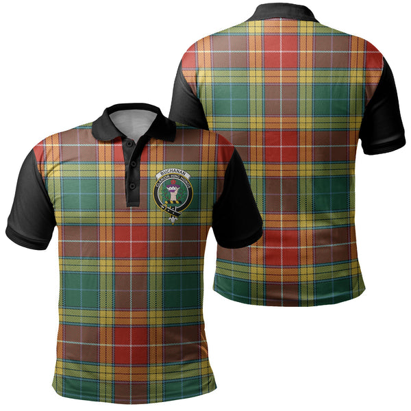 Buchanan Old Sett Tartan Crest Polo Shirt Black Neck 1 Style