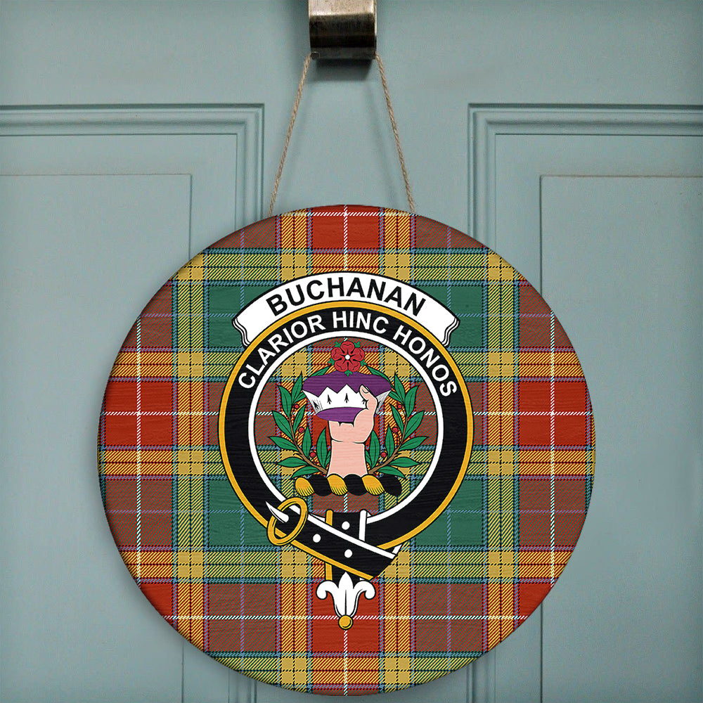 Buchanan Old Sett Tartan Classic Crest Round Wooden Sign