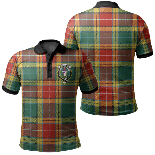 Buchanan Old Sett Tartan Crest Polo Shirt Black Neck 2 Style