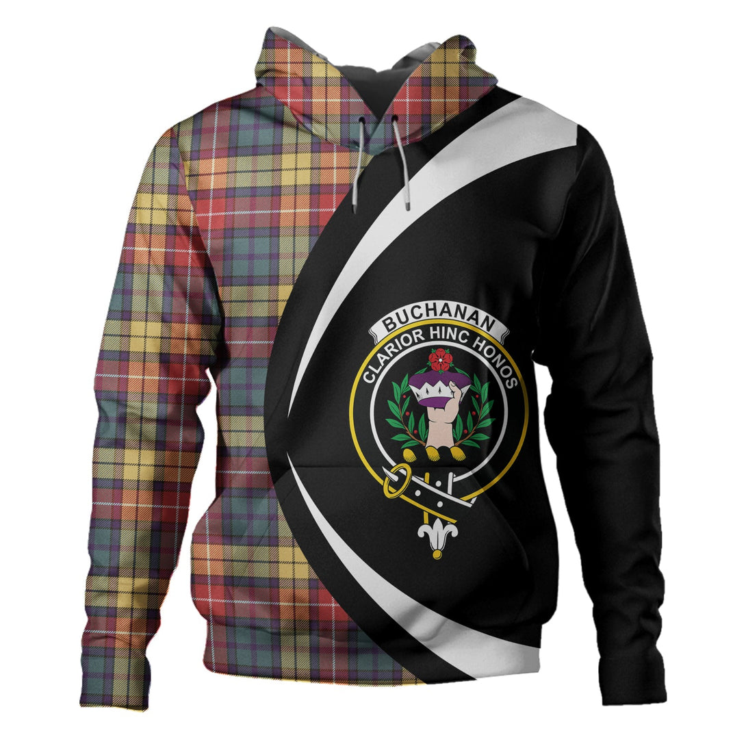 Buchanan Weathered Clan Badge Tartan Hoodie Circle Style