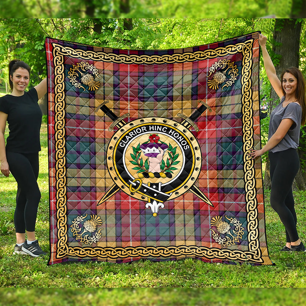 Buchanan Weathered Clan Badge Tartan Premium Quilt Celtic Shield