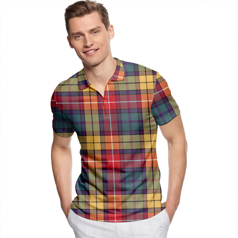 Buchanan Weathered Tartan Classic Lapel Zip Short Sleeve Polo