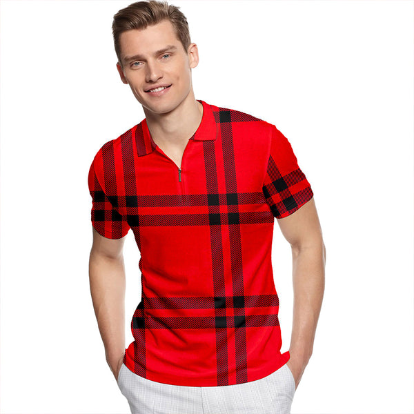 Buie Tartan Classic Lapel Zip Short Sleeve Polo