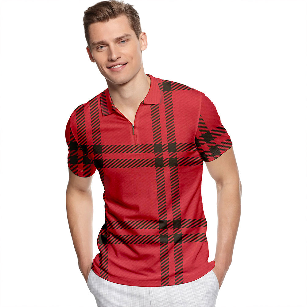 Buie Weathered Tartan Classic Lapel Zip Short Sleeve Polo