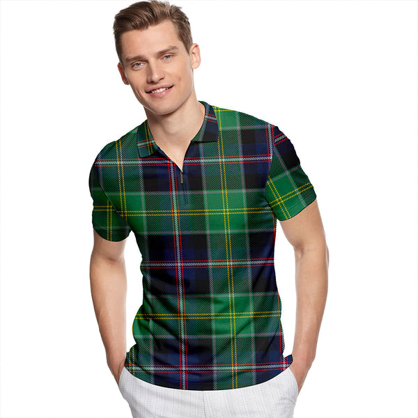 Bullman Modern Tartan Classic Lapel Zip Short Sleeve Polo