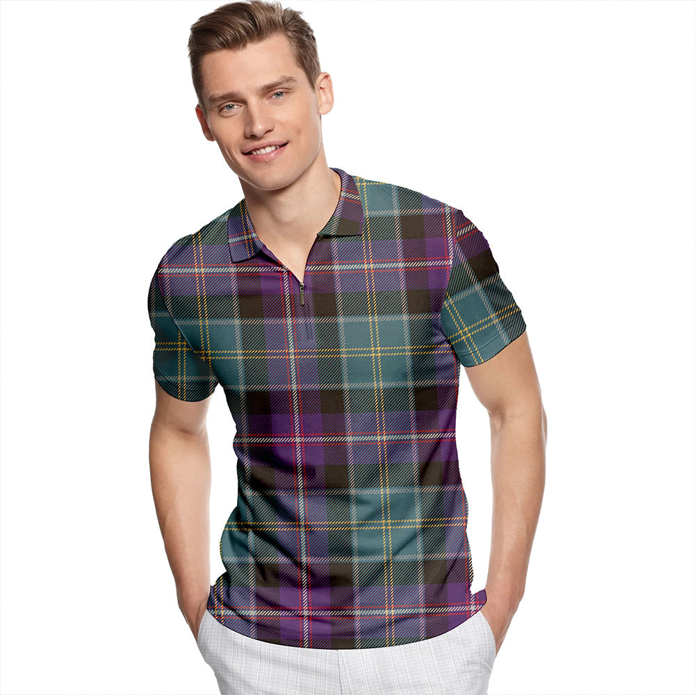 Bullman Weathered Tartan Classic Lapel Zip Short Sleeve Polo