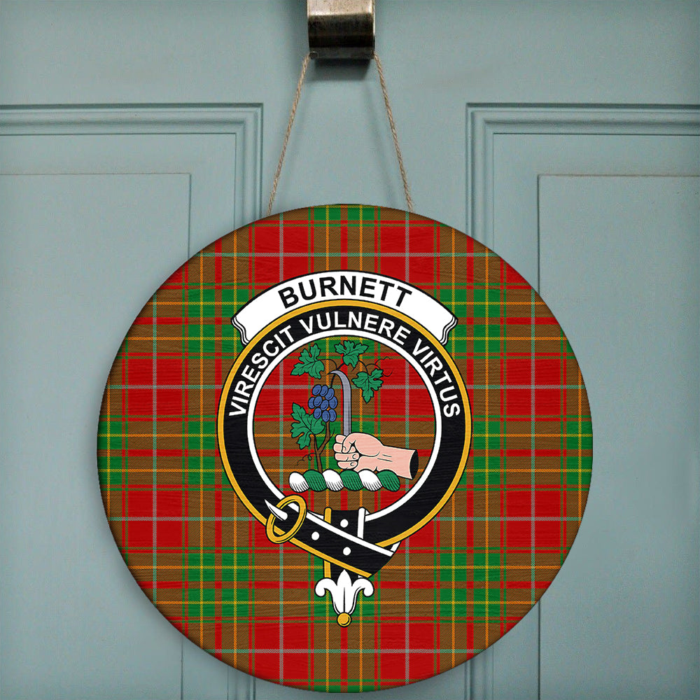 Burnett Ancient Tartan Classic Crest Round Wooden Sign