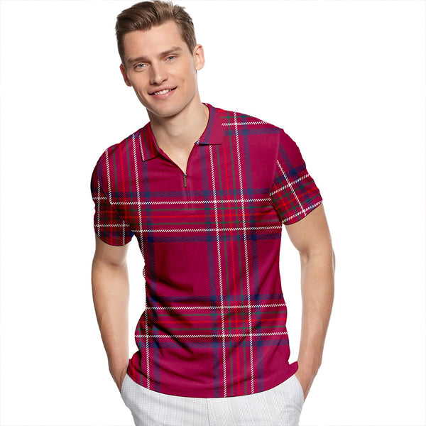 Burnett Hunting Modern Tartan Classic Lapel Zip Short Sleeve Polo