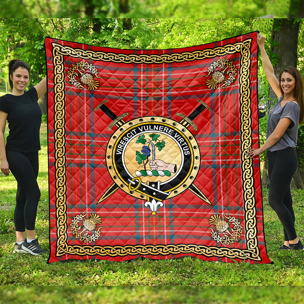 Burnett of Leys Ancient Clan Badge Tartan Premium Quilt Celtic Shield