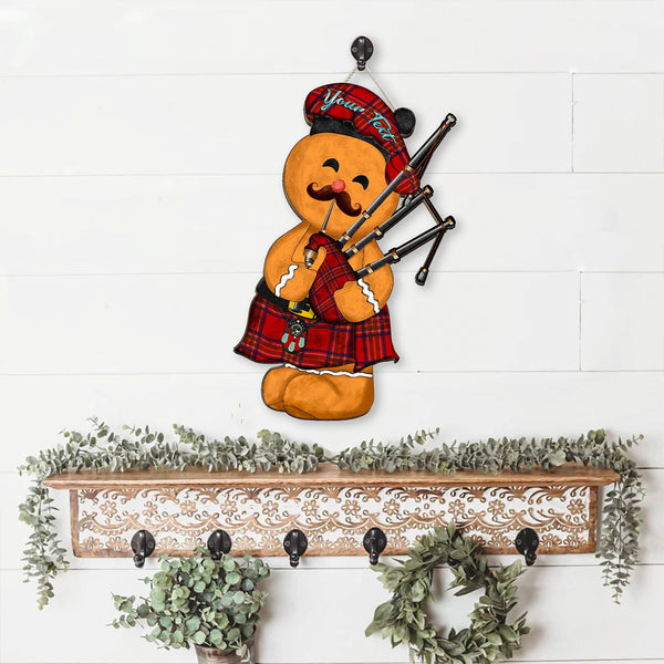 Burnett of Leys Modern Crest Tartan Wooden Sign Gingerbread Bagpipe Personalized