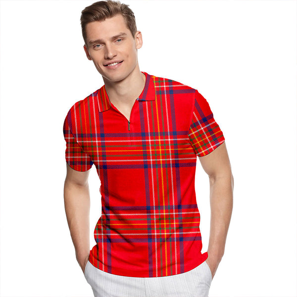 Burnett of Leys Modern Tartan Classic Lapel Zip Short Sleeve Polo