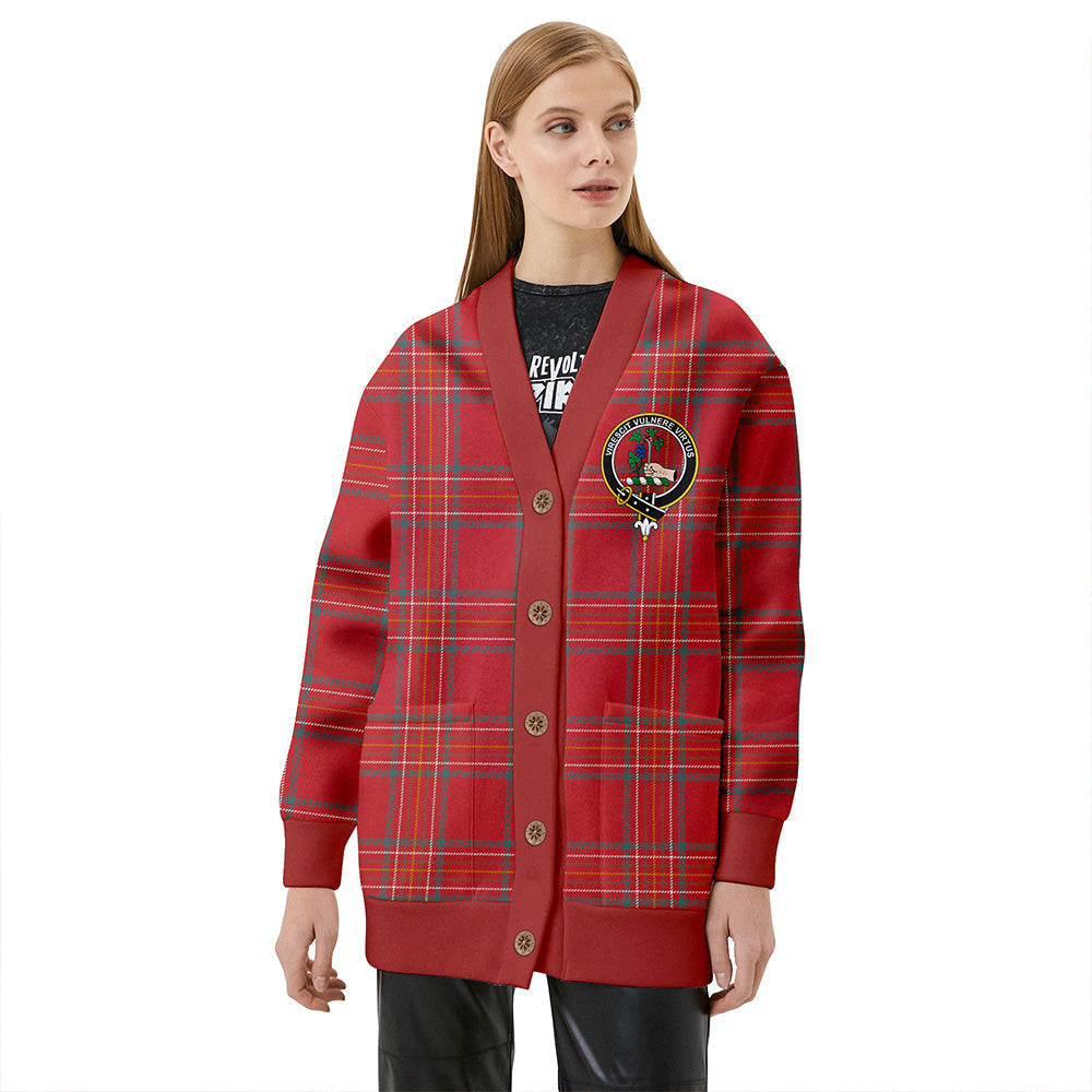 Burnett of Leys Weathered Clan Badge Tartan V-neck Cardigan