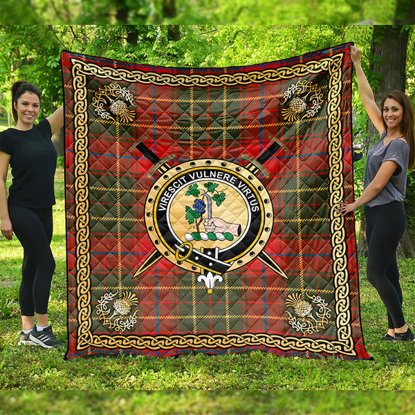 Burnett of Powis Ancient Clan Badge Tartan Premium Quilt Celtic Shield