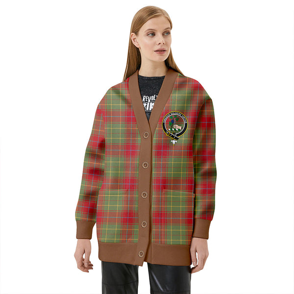 Burnett of Powis Weathered Clan Badge Tartan V-neck Cardigan