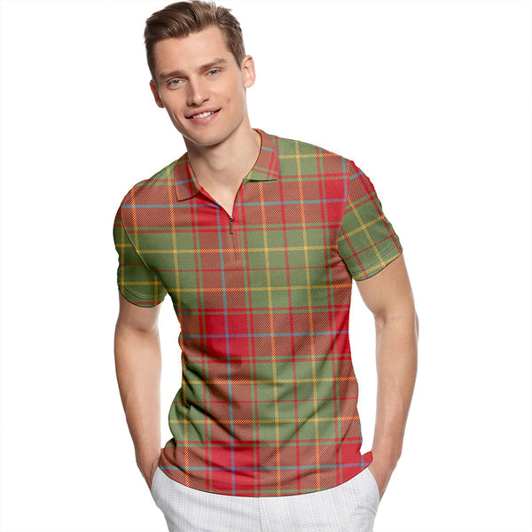 Burnett of Powis Weathered Tartan Classic Lapel Zip Short Sleeve Polo