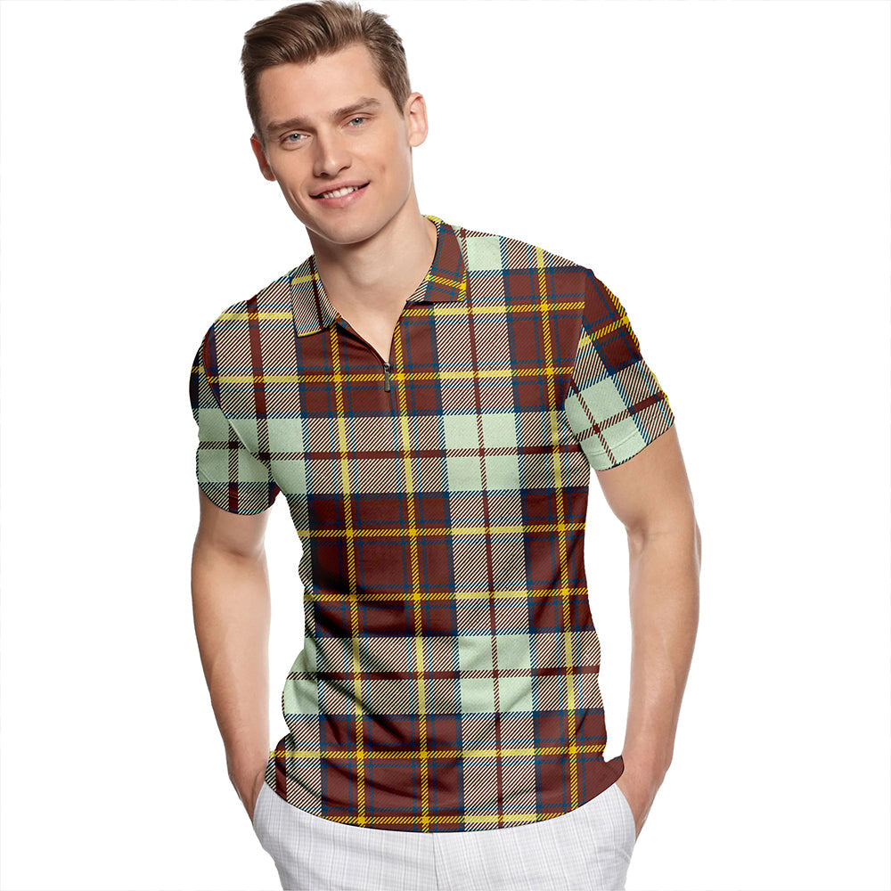 Burns Battalion Modern Tartan Classic Lapel Zip Short Sleeve Polo