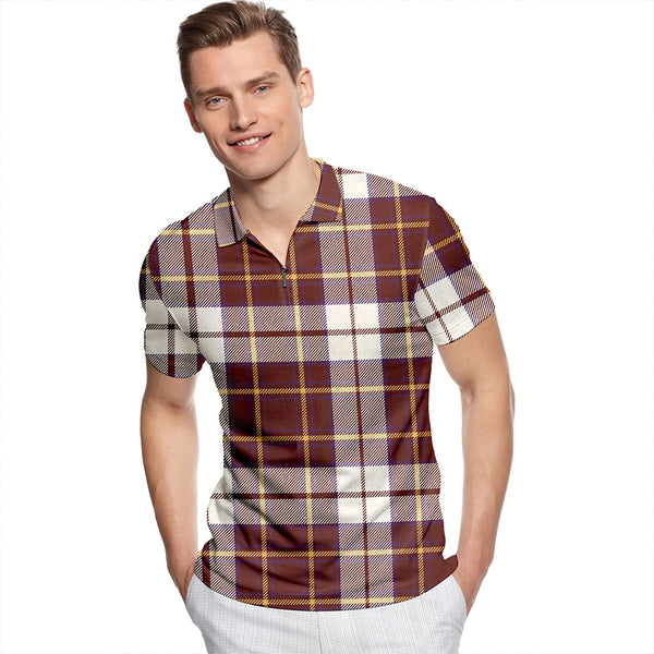 Burns Battalion Weathered Tartan Classic Lapel Zip Short Sleeve Polo