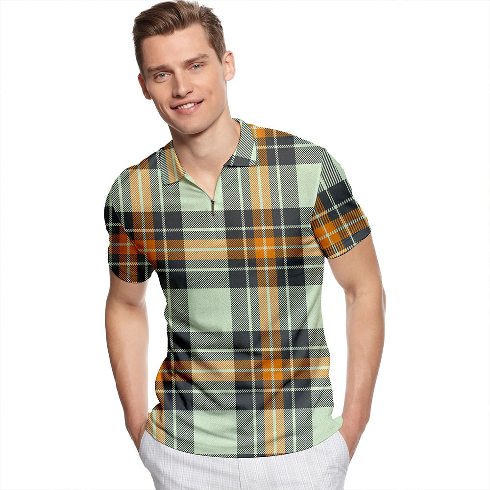 Burns Modern Tartan Classic Lapel Zip Short Sleeve Polo