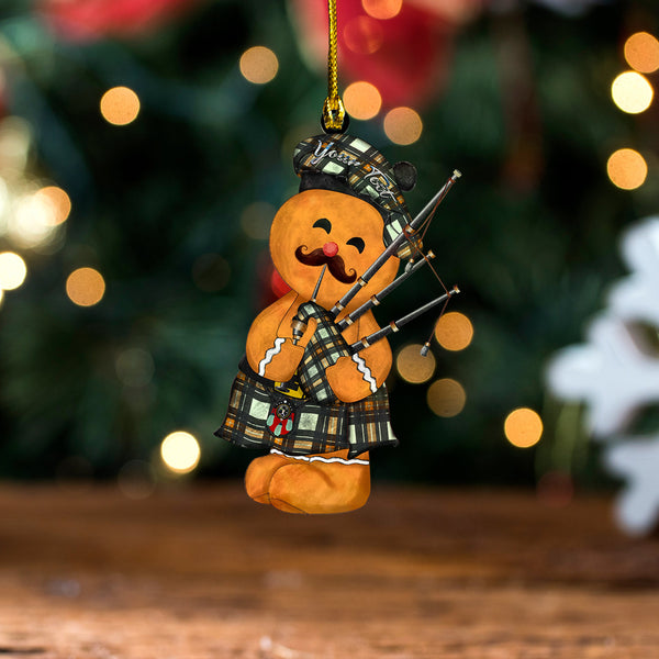 Burns Modern Clan Badge Tartan Wood Acrylic Ornament Gingerbread Bagpipe Personalized