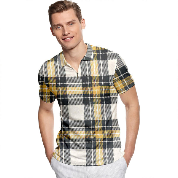 Burns Weathered Tartan Classic Lapel Zip Short Sleeve Polo