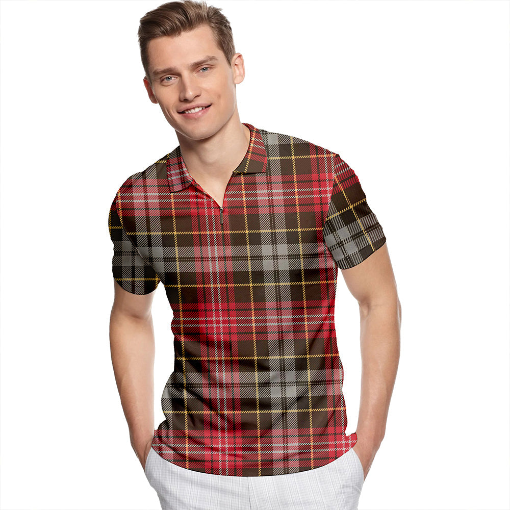 Caledonian Hunting Weathered Tartan Classic Lapel Zip Short Sleeve Polo