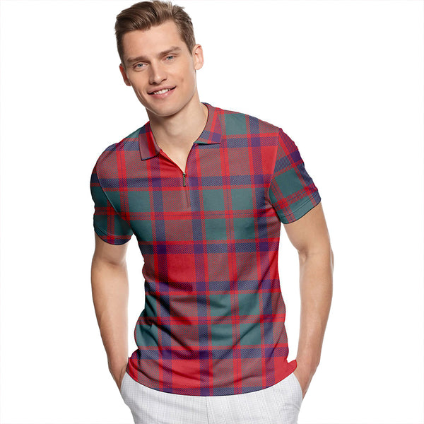 Caledonian Weathered Tartan Classic Lapel Zip Short Sleeve Polo