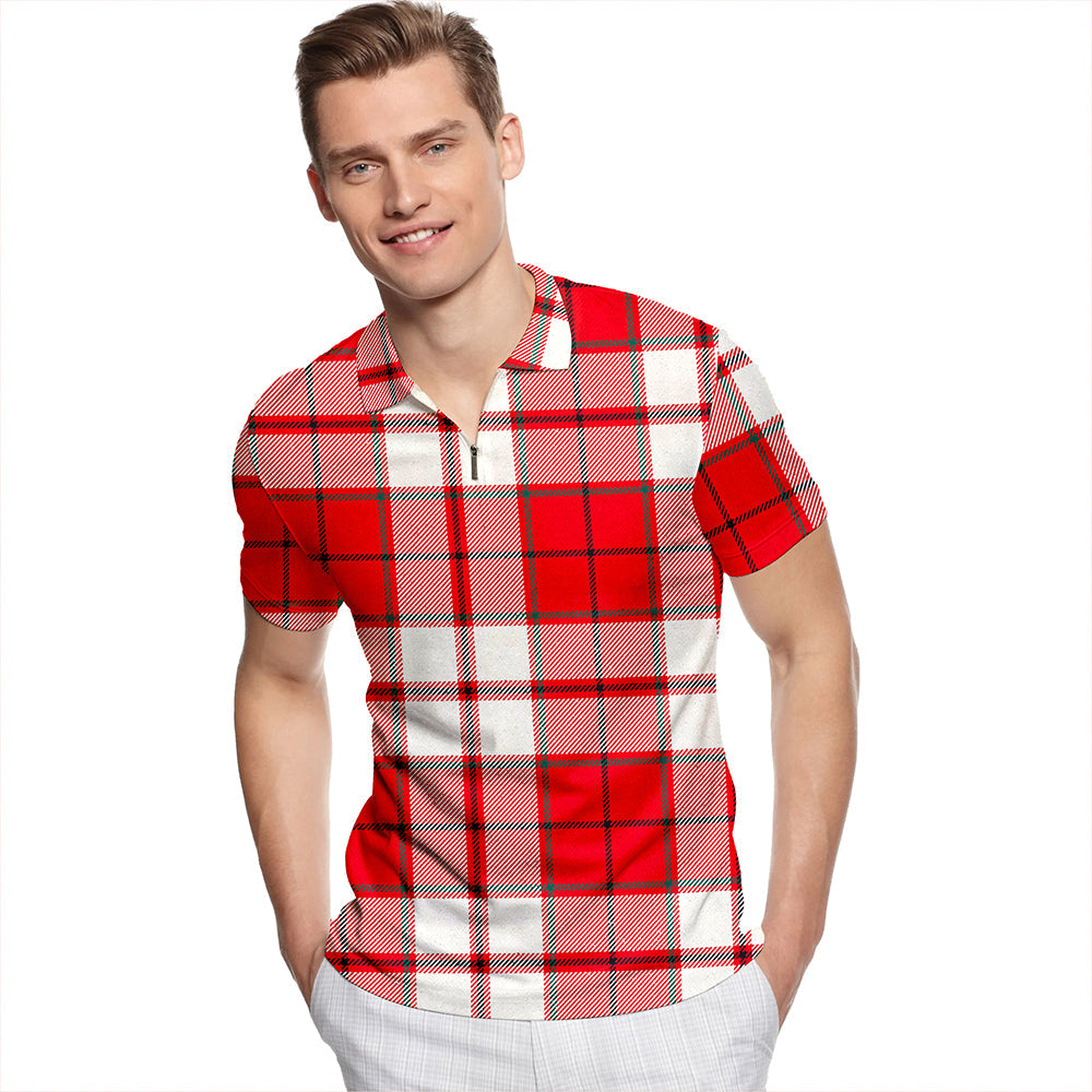 Cameron Hose Modern Tartan Classic Lapel Zip Short Sleeve Polo