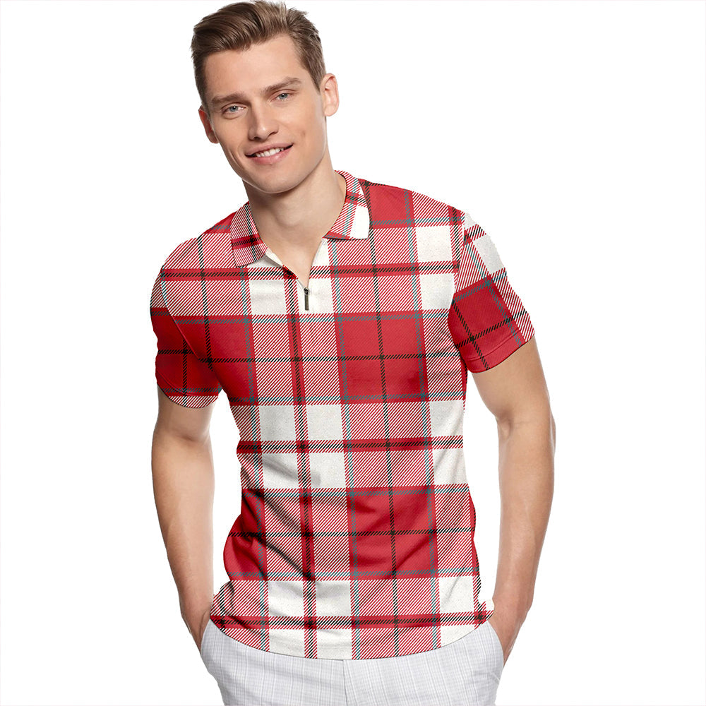 Cameron Hose Weathered Tartan Classic Lapel Zip Short Sleeve Polo