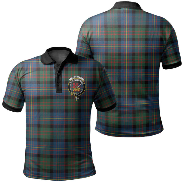 Cameron of Erracht Ancient Tartan Crest Polo Shirt Black Neck 2 Style