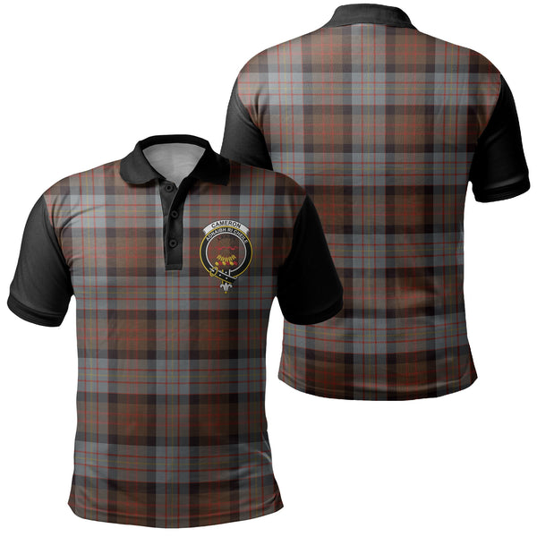 Cameron of Erracht Weathered Tartan Crest Polo Shirt Black Neck 1 Style