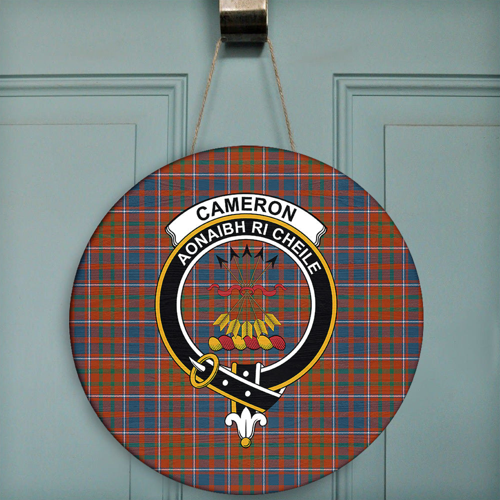 Cameron of Lochiel Ancient Tartan Classic Crest Round Wooden Sign