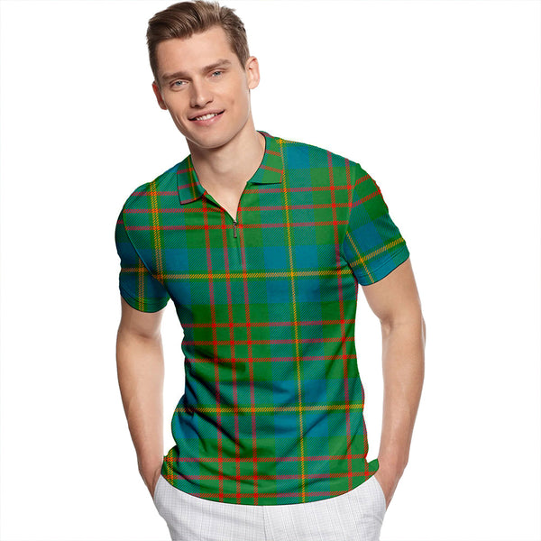 Cameron of Lochiel Hunting Ancient Tartan Classic Lapel Zip Short Sleeve Polo