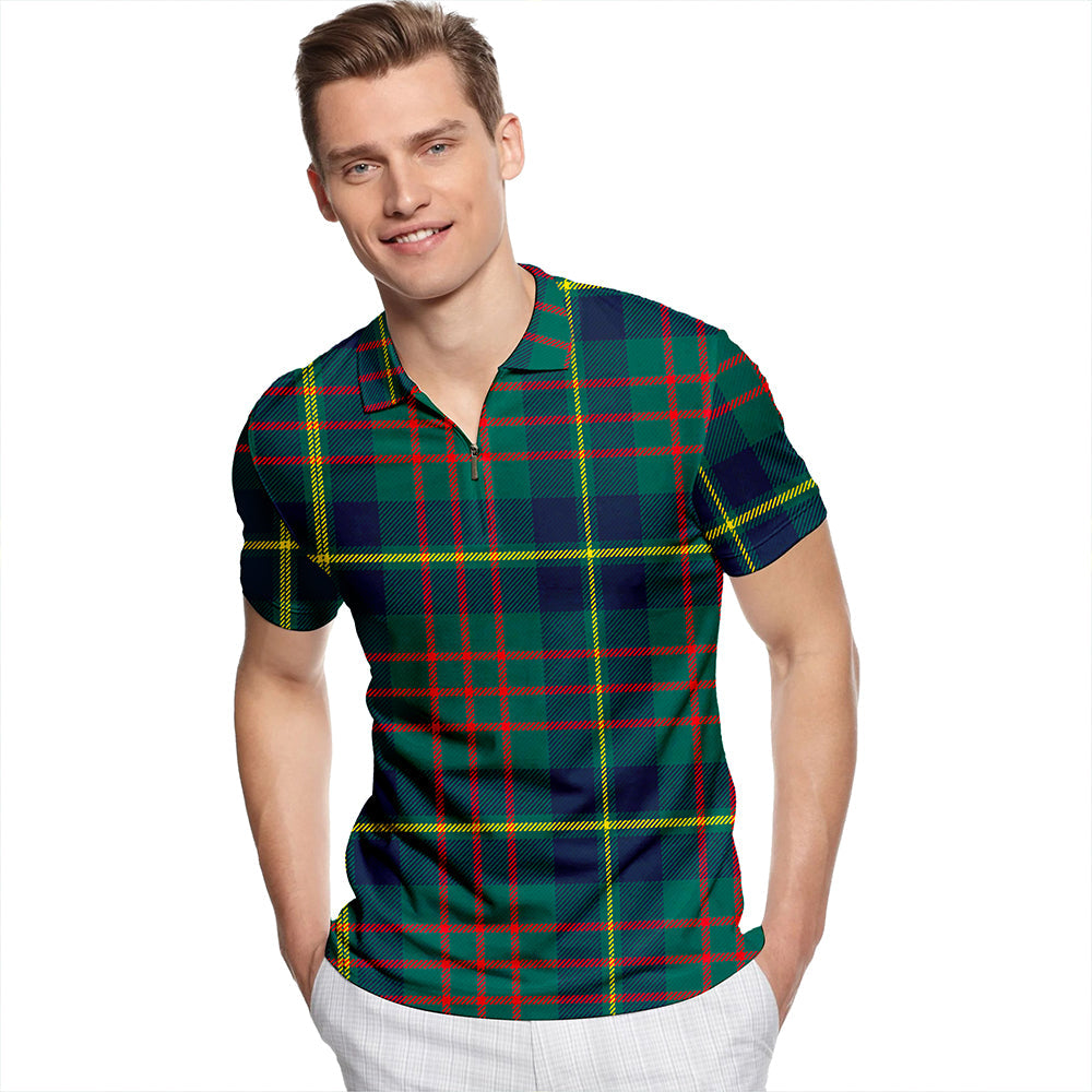 Cameron of Lochiel Hunting Modern Tartan Classic Lapel Zip Short Sleeve Polo