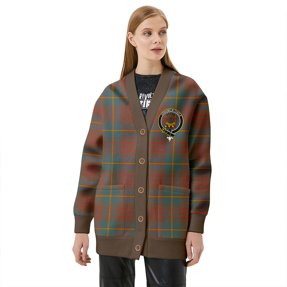 Cameron of Lochiel Hunting Weathered 2 Clan Badge Tartan V-neck Cardigan