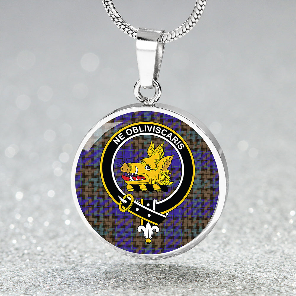 Campbell 42nd Dress Balhousie Weathered 2 Clan Badge Tartan Classic Circle Necklace