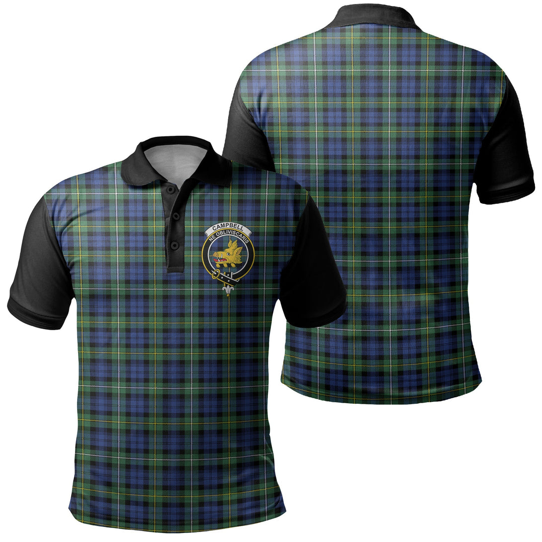 Campbell Argyll Ancient Tartan Crest Polo Shirt Black Neck 1 Style