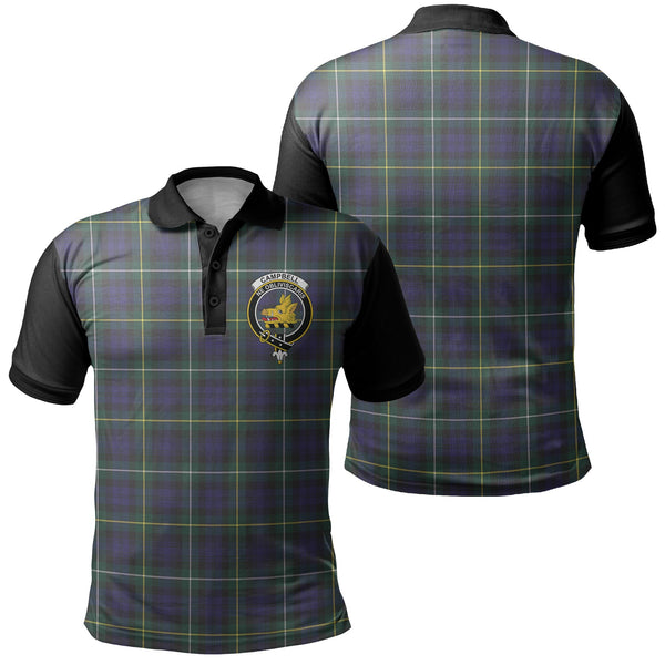 Campbell Argyll Modern Tartan Crest Polo Shirt Black Neck 1 Style