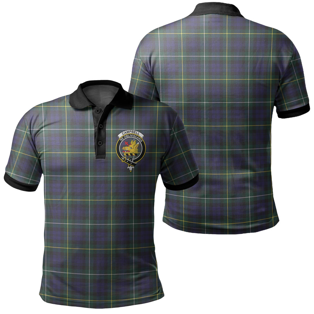 Campbell Argyll Modern Tartan Crest Polo Shirt Black Neck 2 Style