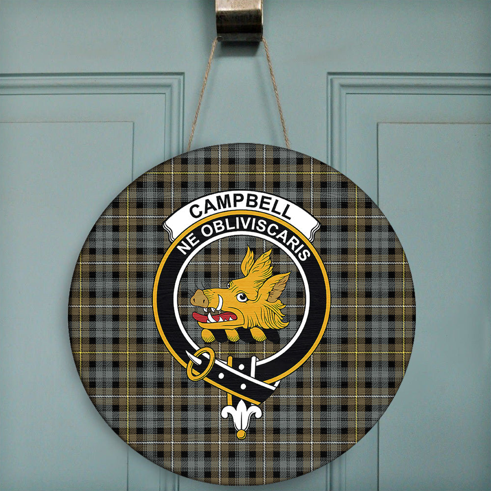 Campbell Argyll Weathered Tartan Classic Crest Round Wooden Sign