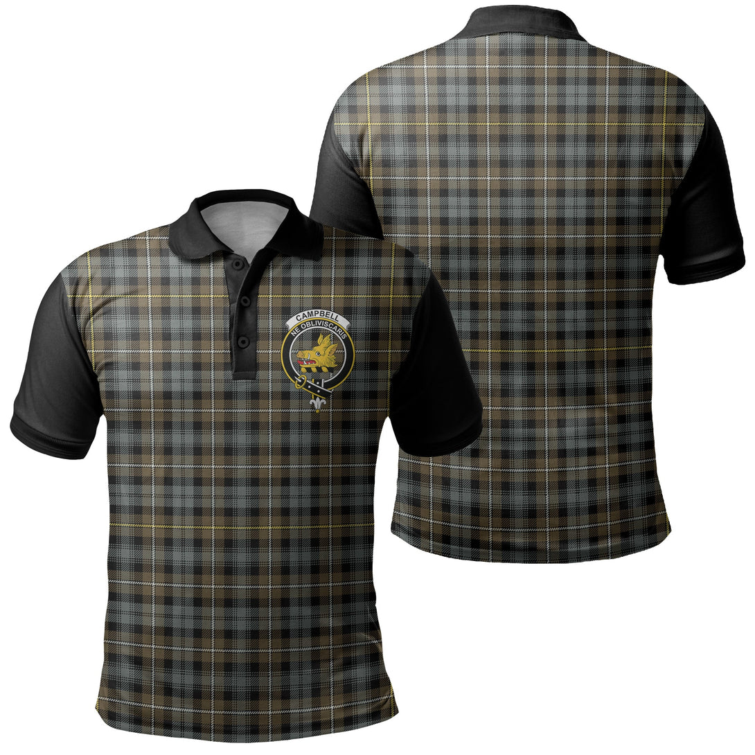 Campbell Argyll Weathered Tartan Crest Polo Shirt Black Neck 1 Style