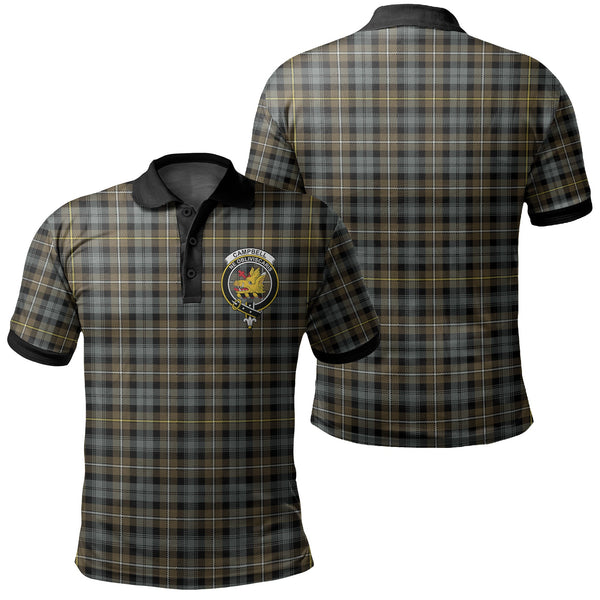 Campbell Argyll Weathered Tartan Crest Polo Shirt Black Neck 2 Style