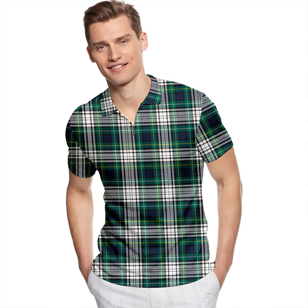 Campbell Dress Modern Tartan Classic Lapel Zip Short Sleeve Polo