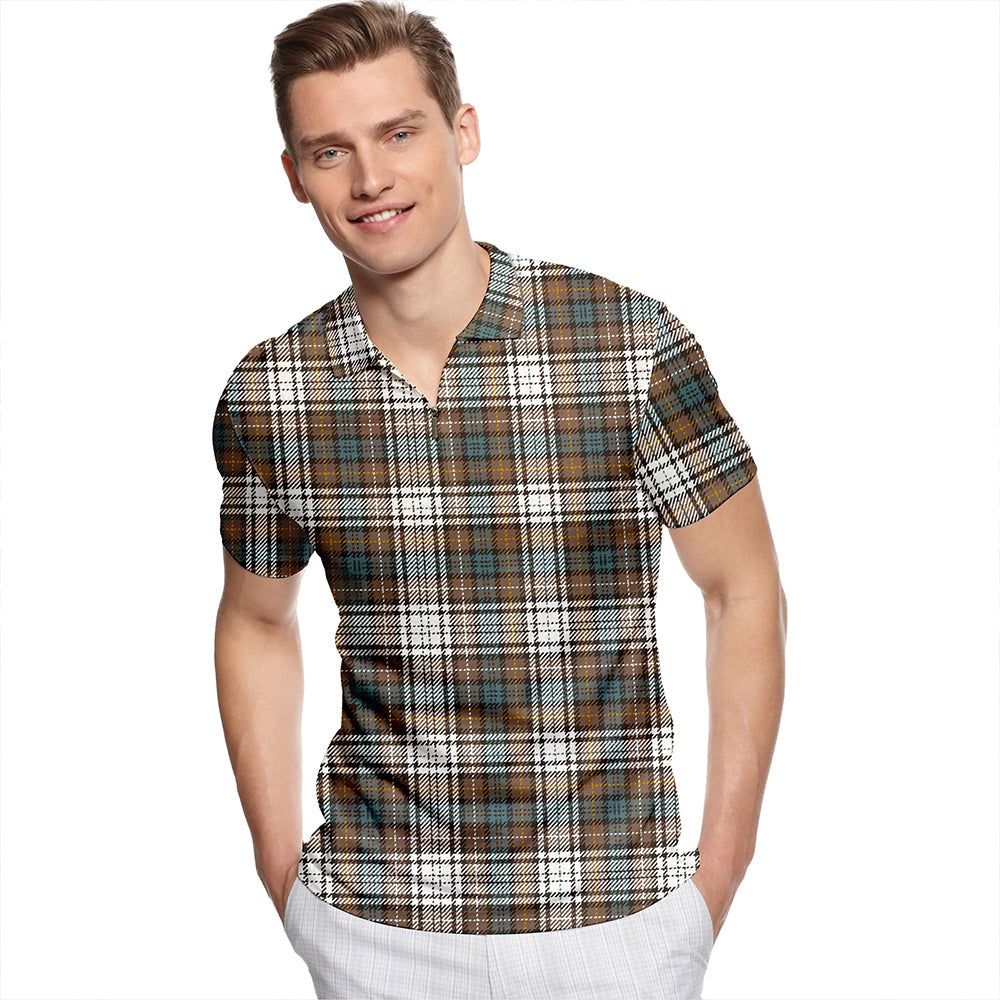 Campbell Dress Weathered Tartan Classic Lapel Zip Short Sleeve Polo