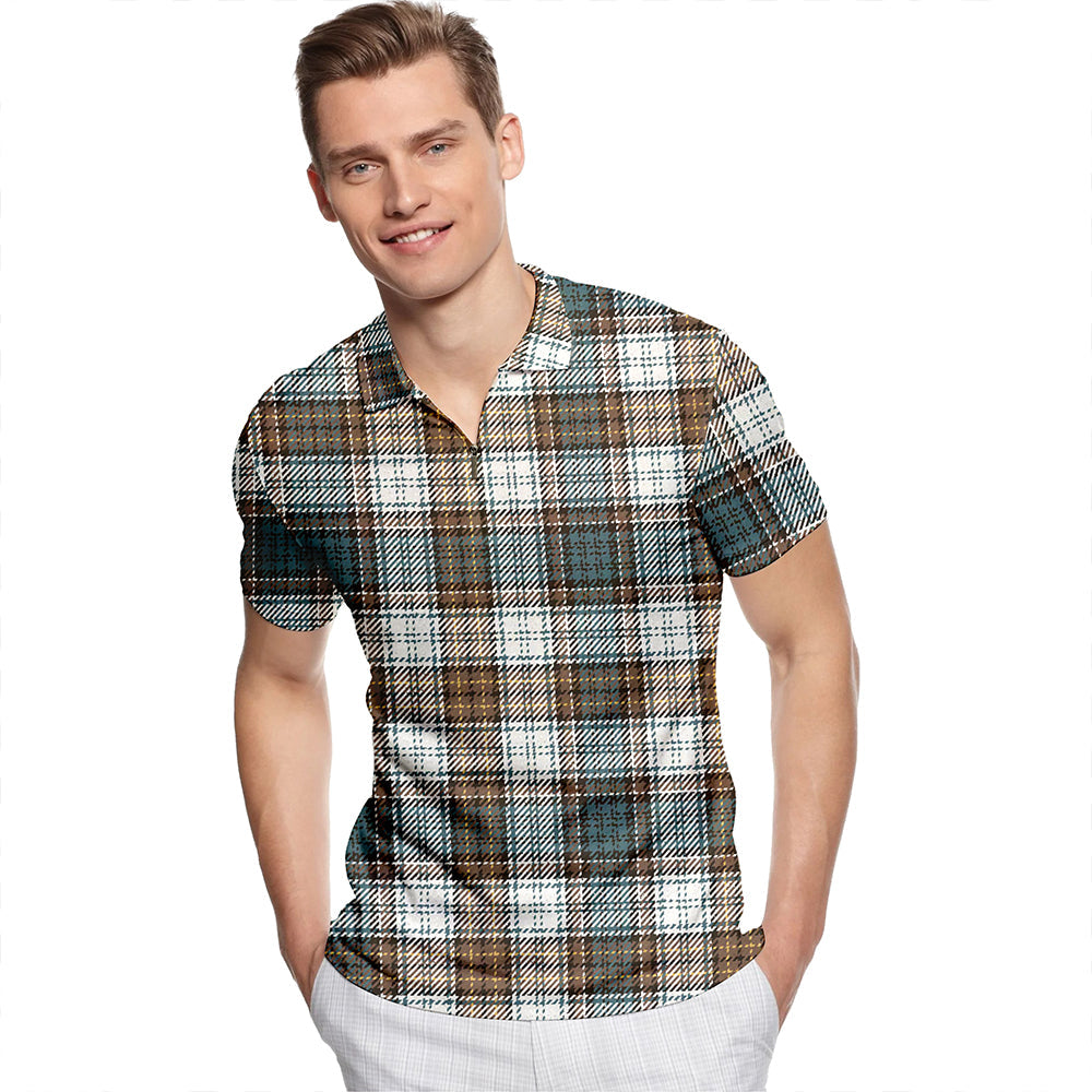 Campbell Dress #2 Weathered Tartan Classic Lapel Zip Short Sleeve Polo