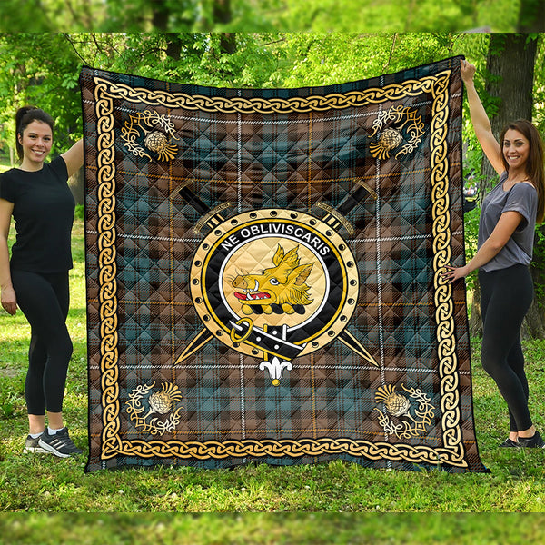 Campbell of Argyll Weathered 2 Clan Badge Tartan Premium Quilt Celtic Shield