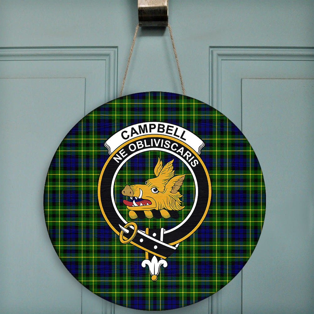 Campbell of Breadalbane Modern Tartan Classic Crest Round Wooden Sign