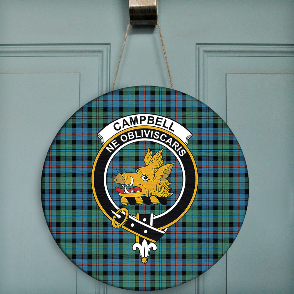 Campbell of Cawdor Ancient Tartan Classic Crest Round Wooden Sign